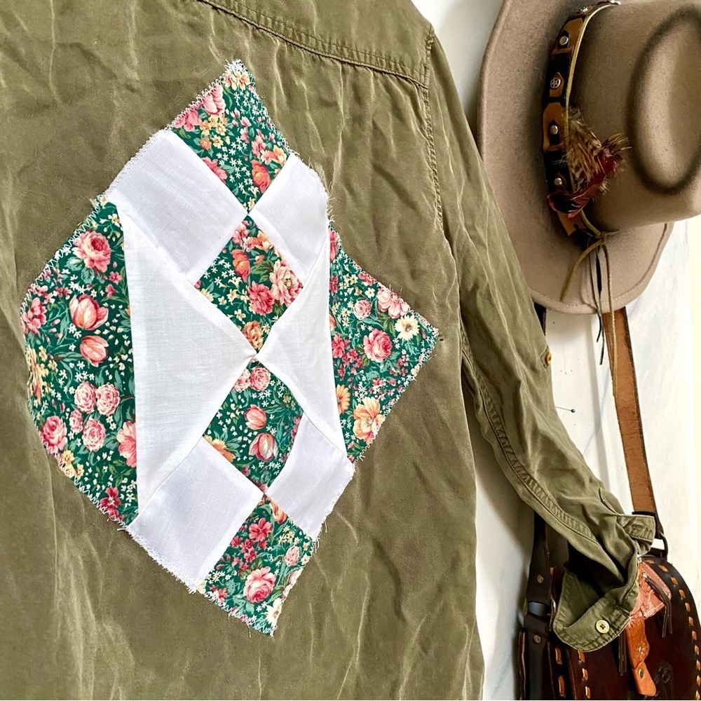 UPCYCLED Babaton safari vibe shirt/cover up w cabin cottage country vibe - Picture 4 of 13
